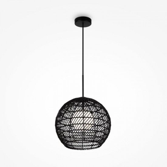 73458-045 Black Wicker Pendant with White Glass Diffuser