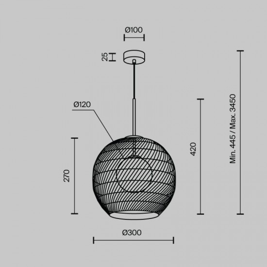 73458-045 Black Wicker Pendant with White Glass Diffuser