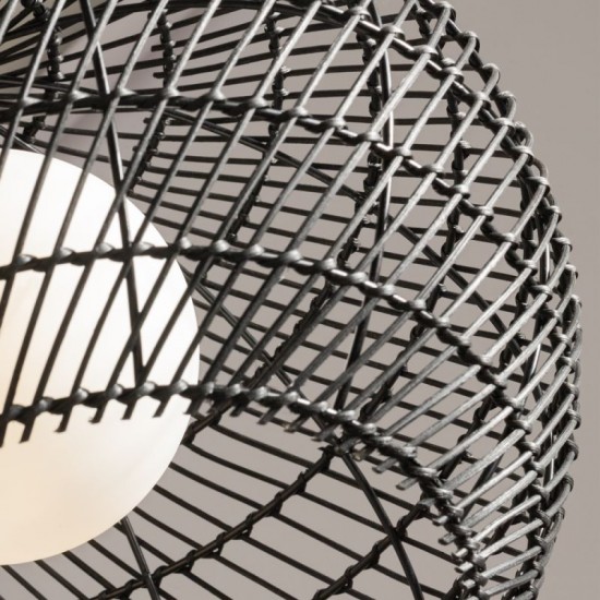 73458-045 Black Wicker Pendant with White Glass Diffuser