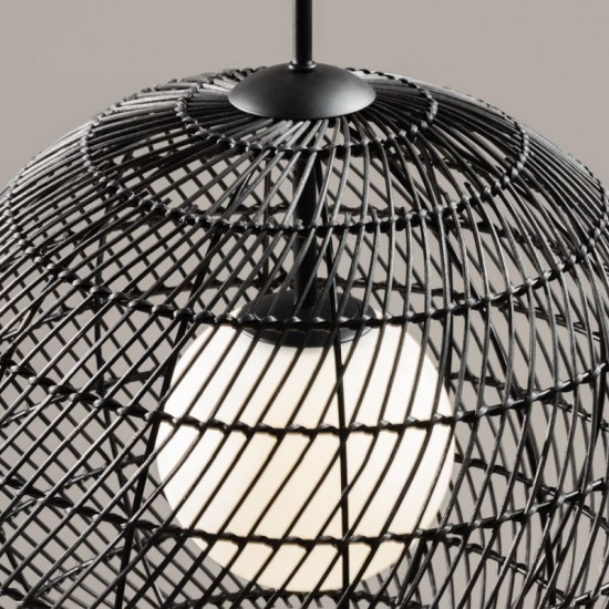 73458-045 Black Wicker Pendant with White Glass Diffuser
