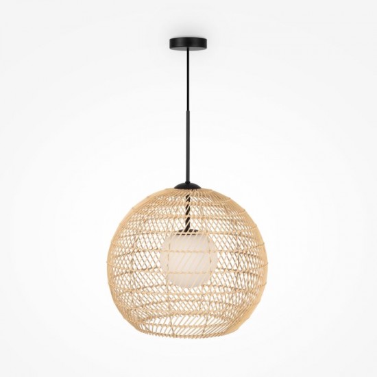 73459-045 Natural Wicker Pendant with White Glass Diffuser