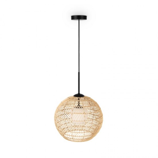 73456-045 Natural Wicker Pendant with White Glass Diffuser