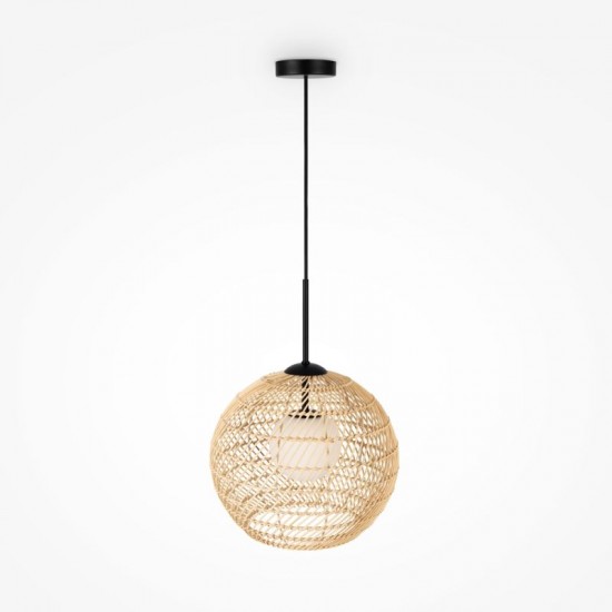 73456-045 Natural Wicker Pendant with White Glass Diffuser
