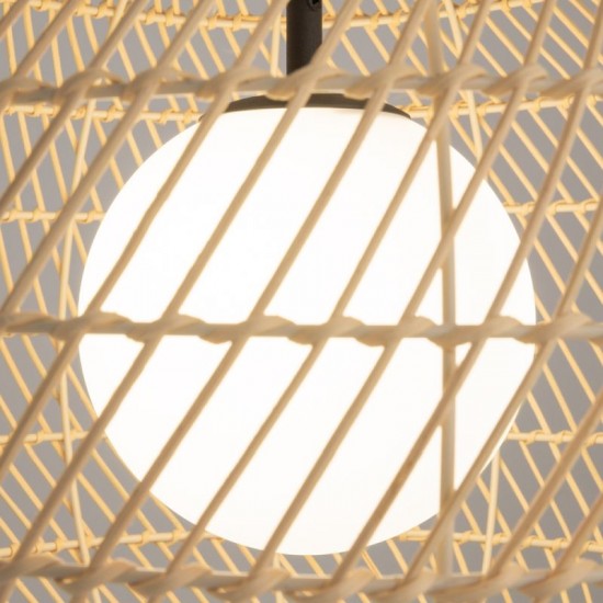 73459-045 Natural Wicker Pendant with White Glass Diffuser