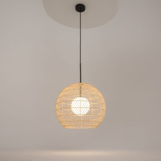 73459-045 Natural Wicker Pendant with White Glass Diffuser