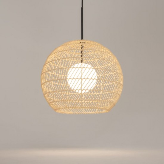 73459-045 Natural Wicker Pendant with White Glass Diffuser