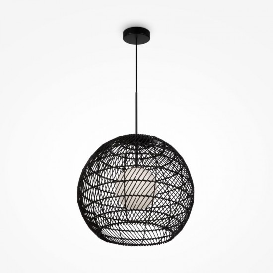 73457-045 Black Wicker Pendant with White Glass Diffuser