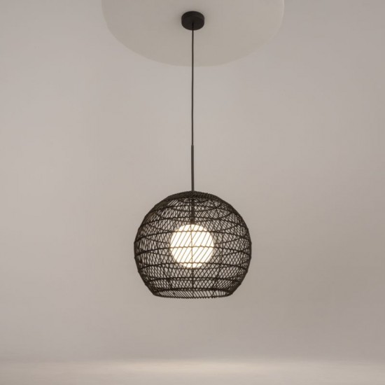 73457-045 Black Wicker Pendant with White Glass Diffuser