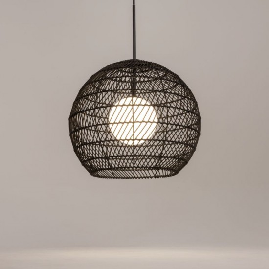 73457-045 Black Wicker Pendant with White Glass Diffuser