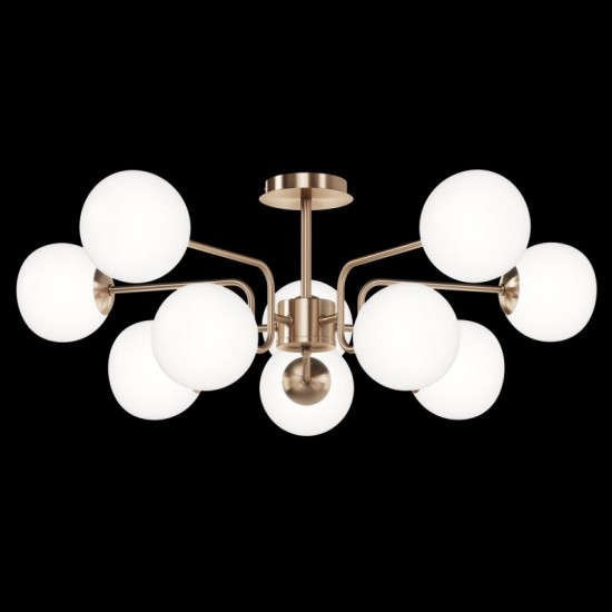 68640-045 Matt Gold 10 Light Ceiling Lamp with White Glasses