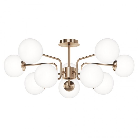 68640-045 Matt Gold 10 Light Ceiling Lamp with White Glasses