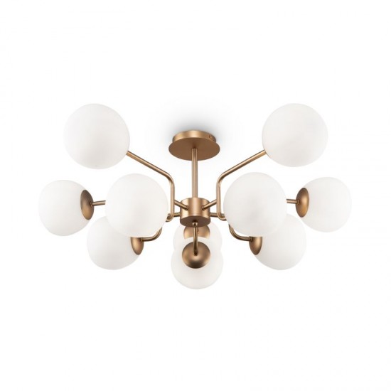 68640-045 Matt Gold 10 Light Ceiling Lamp with White Glasses