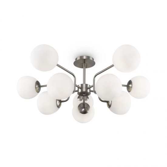 68641-045 Nickel 10 Light Ceiling Lamp with White Glasses