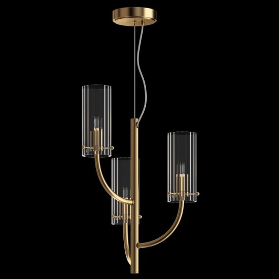 68674-045 Brass 3 Light Centre Fitting with Ribbed Glasses