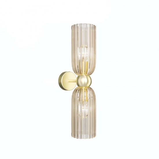 68439-045 Gold Wall Lamp with Amber Ribbed Glass Shades