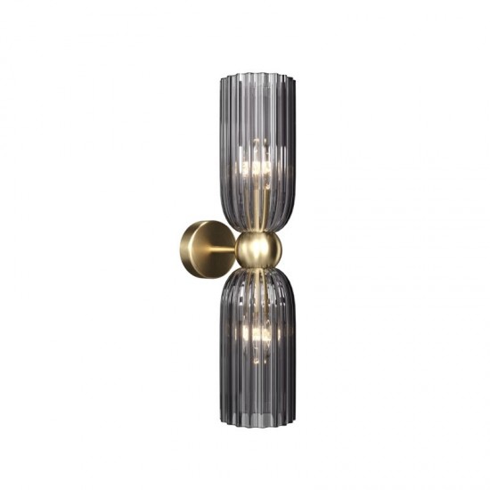 68440-045 Gold Wall Lamp with Smoked Mirrored Ribbed Glass Shades