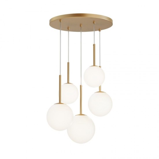 68449-045 Gold 5 Light Cluster Fitting with White Glasses