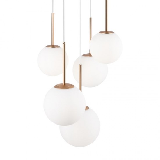 68449-045 Gold 5 Light Cluster Fitting with White Glasses