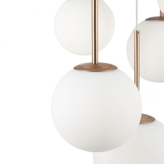 68449-045 Gold 5 Light Cluster Fitting with White Glasses