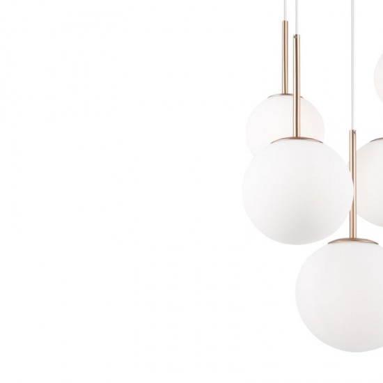 68449-045 Gold 5 Light Cluster Fitting with White Glasses