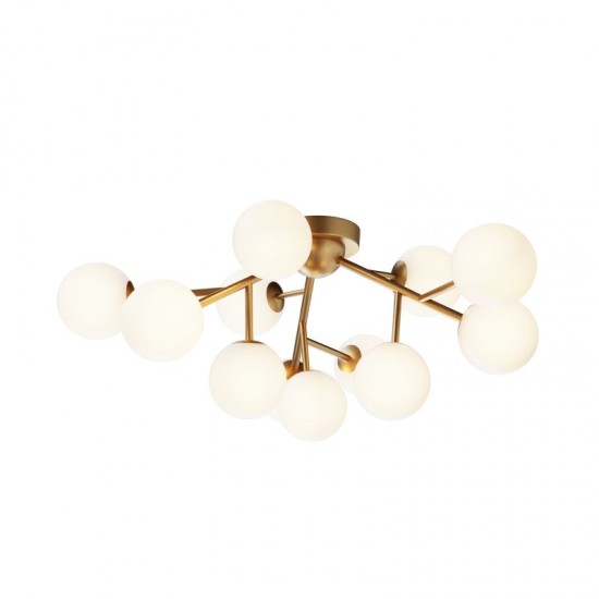 68577-045 Brass 12 Light Ceiling Lamp with White Glass