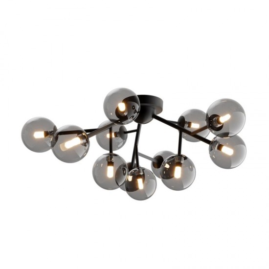 68576-045 Matt Black 12 Light Ceiling Lamp with Smoked Mirrored Glass