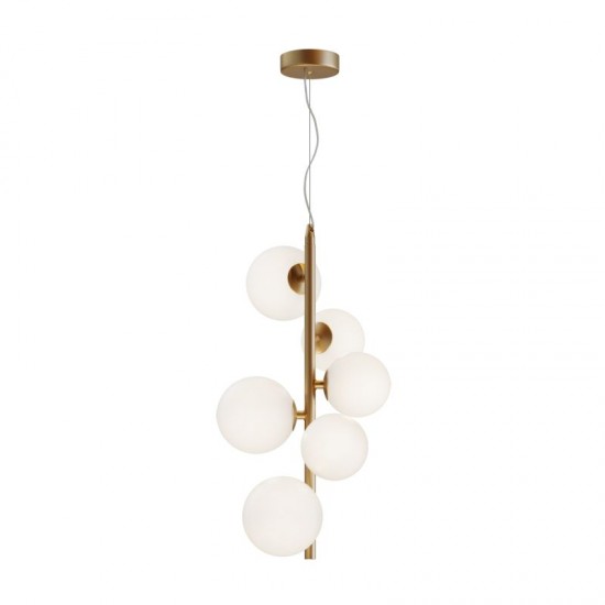 68587-045 Brass 6 Light Pendant with White Glass