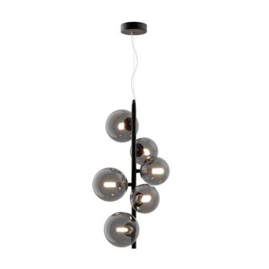 68585-045 Matt Black 6 Light Pendant with Smoked Mirrored Glass