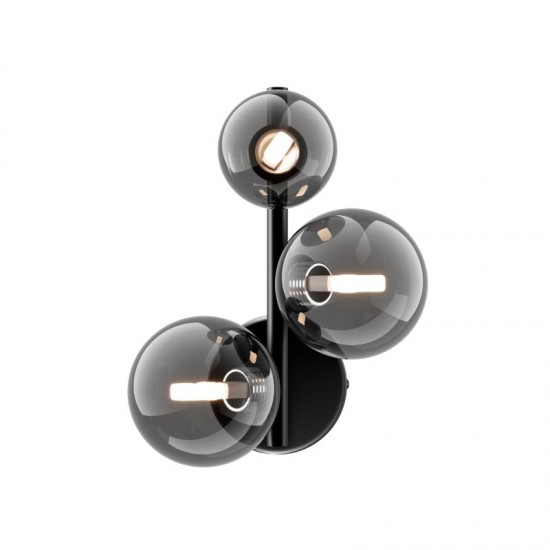 68582-045 Matt Black 3 Light Wall Lamp with Smoked Mirrored Glass