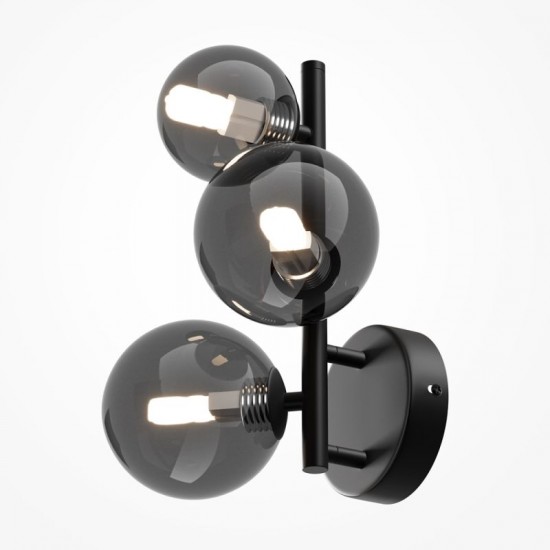 68582-045 Matt Black 3 Light Wall Lamp with Smoked Mirrored Glass