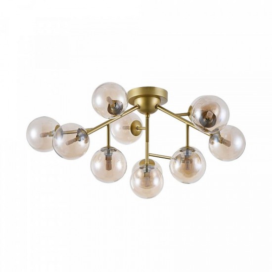 43490-045 Gold 12 Light Ceiling Lamp with Mirrored Amber Glasses