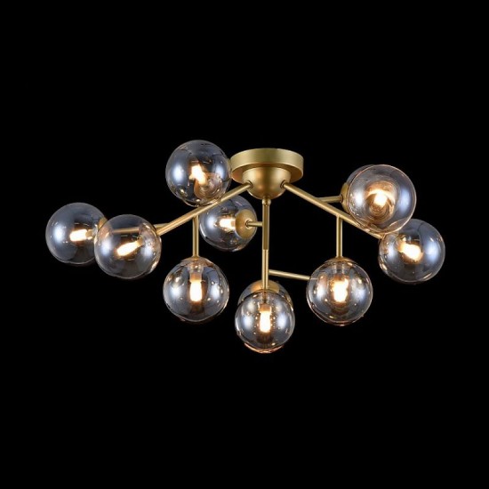 43490-045 Gold 12 Light Ceiling Lamp with Mirrored Amber Glasses