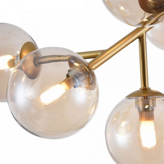 43490-045 Gold 12 Light Ceiling Lamp with Mirrored Amber Glasses