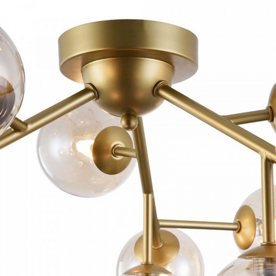 43490-045 Gold 12 Light Ceiling Lamp with Mirrored Amber Glasses