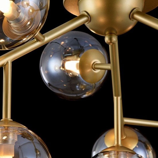 43490-045 Gold 12 Light Ceiling Lamp with Mirrored Amber Glasses