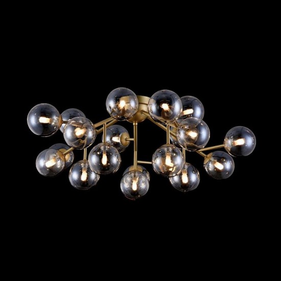 43494-045 Matt Gold 20 Light Ceiling Lamp with Mirrored Amber Glasses