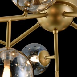 43494-045 Matt Gold 20 Light Ceiling Lamp with Mirrored Amber Glasses