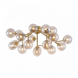 43494-045 Matt Gold 20 Light Ceiling Lamp with Mirrored Amber Glasses