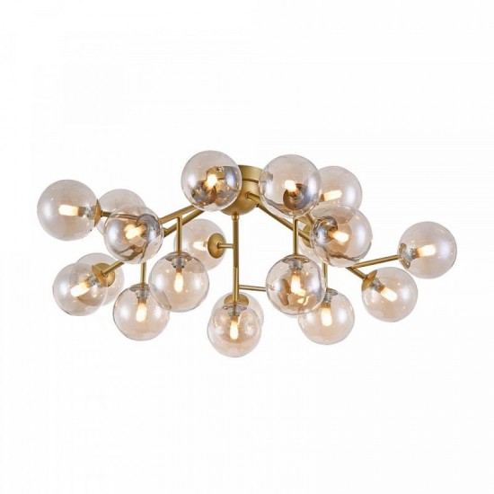 43494-045 Matt Gold 20 Light Ceiling Lamp with Mirrored Amber Glasses