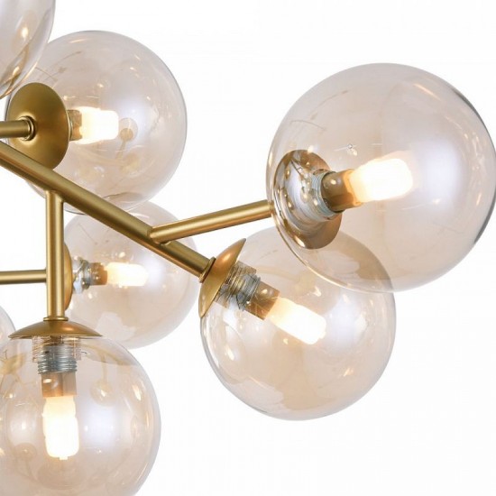 43494-045 Matt Gold 20 Light Ceiling Lamp with Mirrored Amber Glasses