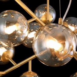 43492-045 Matt Gold 24 Light Pendant with Mirrored Amber Glasses