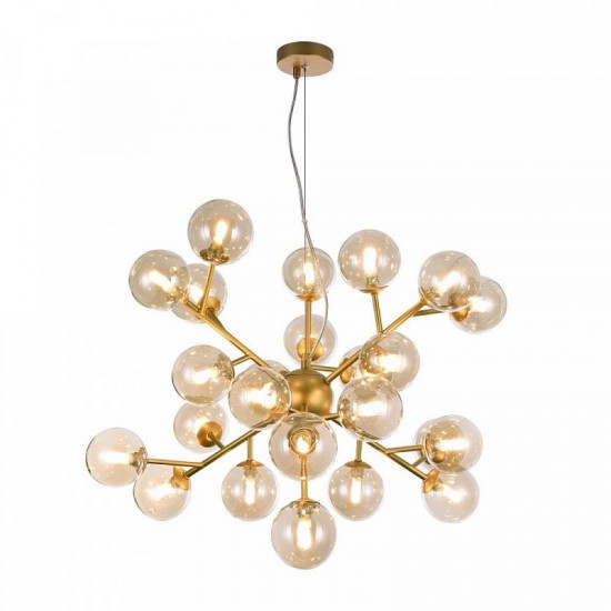 43492-045 Matt Gold 24 Light Pendant with Mirrored Amber Glasses