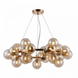 43488-045 Gold 25 Light Pendant with Mirrored Amber Glasses