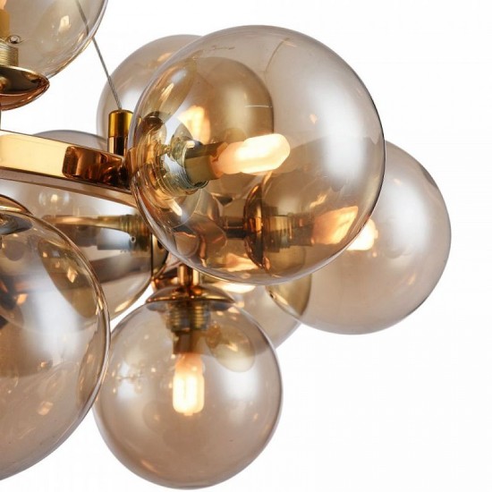 43488-045 Gold 25 Light Pendant with Mirrored Amber Glasses