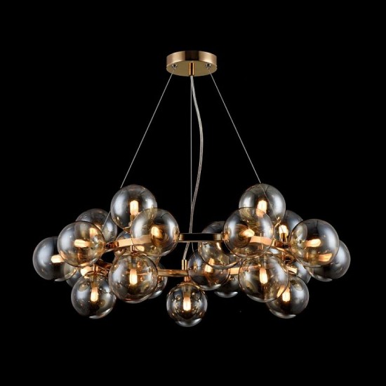 43488-045 Gold 25 Light Pendant with Mirrored Amber Glasses