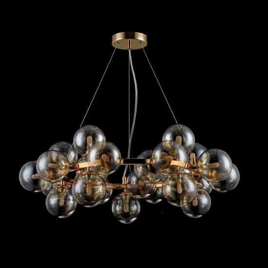 43488-045 Gold 25 Light Pendant with Mirrored Amber Glasses