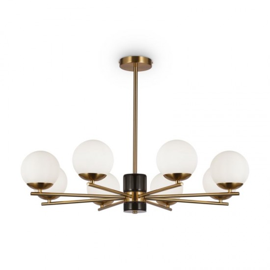 68510-045 Brass 8 Light Centre Fitting with Opal Glasses 68510-045 Brass 8 Light Centre Fitting with Opal Glasses