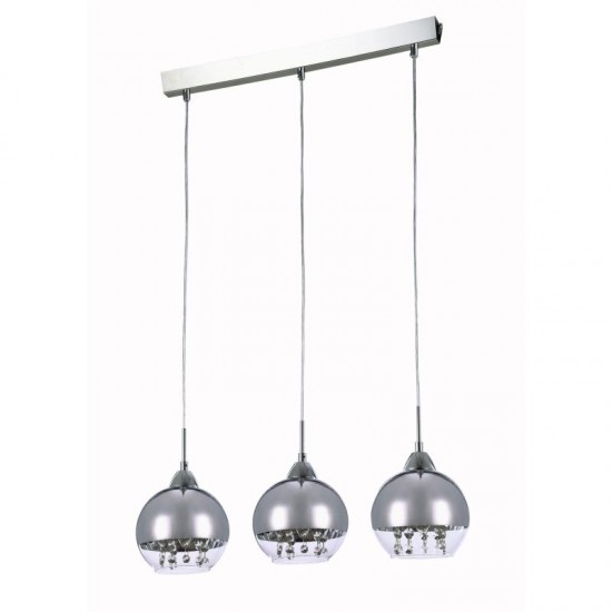 17707-045 Nickel 3 Light over Island Fitting with Mirrored Glass and Crystal