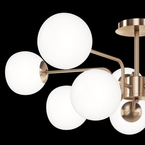 68640-045 Matt Gold 10 Light Ceiling Lamp with White Glasses