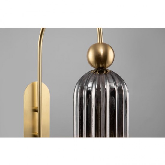 65469-045 Gold Wall Lamp with Smoky Ribbed Glass